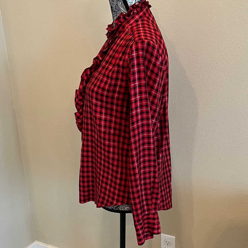 Ann Taylor Vibrant Red Plaid Button Front Blouse Size Small - Picture 6 of 7